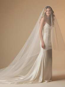 1pc Double-Layer Blusher Bridal Veil, Simple Chiffon Cathedral Length, Suitable For Waltz Wedding, Travel Photography Props, Bridal Accessories With Hair Comb - 彩色 - 查看 1