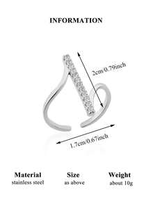 极简条纹立方氧化锆不锈钢戒指，18K镀金防褪色可调节开口戒指，银色吊坠饰品，派对及节日配饰，送给她/妈妈/闺蜜的礼物 - 不銹鋼 - 查看 8