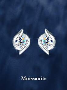 2pcs Minimalist 925 Sterling Silver 0.5Carat X 2 Moissanite Earrings, Suitable For Women's Daily Wear, Party, Vacation, Unisex Jewelry Gift For Mother's Day, Wedding Anniversary, Birthday - Silver - View 1