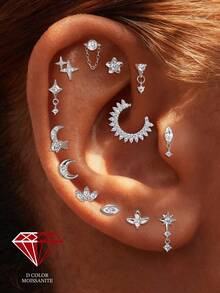 1件925纯银莫桑石钻石星月平底耳环，适合日常佩戴、婚礼、派对、订婚、周年纪念、情人节等场合，奢华珠宝 - 銀色 - 查看 13