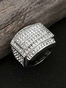 1枚奢华白色全镶钻戒指，优雅商务/派对/婚礼/订婚男士珠宝礼物，情人节佳品 - 彩色 - 查看 3