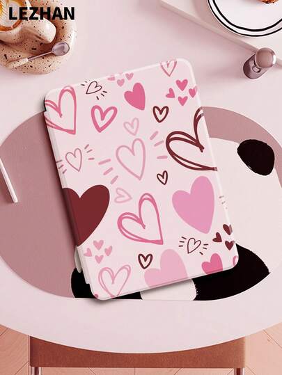 1pc Pink Linear Heart Pattern Protective Case Suitable For Kindle 2024, Kobo, Kindle NK 11/Kindle Kids Edition/Kindle Paperwhite 5, E-Book Reader Cover With Auto Wake/Sleep Function, Slim And Convenient, Perfectly Fit To Protect Your Reading Device, Romantic Valentine's Day Gift