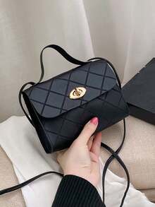 1pc Girl's Versatile Houndstooth Crossbody Bag, Luxury Mini Lock Closure, Minimalist Fashionable Lightweight Cosmetic Bag, Ideal Gift Choice - Multicolor - View 9