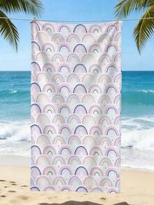 1pc Simple And Cute Rainbow Single-Sided Printed Pattern Beach Towel, Ultra-Fine Fiber Beach Towel, Lightweight, Quick Drying, Absorbent, Beach Towel, Suitable For Swimming, Swimming Pool, Yoga, Gym, Camping And Other Occasions, Essential Beach Supplies In Summer, - Type a - View 2