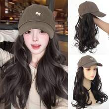 波浪形合成纤维棒球帽,白色/棕色/灰色,带发夹;自然黑/棕色可调节假发,女士款 - 彩色 - 查看 12