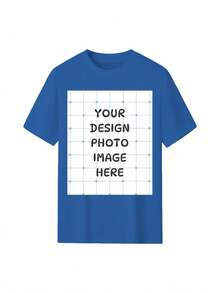 Oversized Custom T- Shirt 12 Colors Personalized Plus Size Tee Pure Cotton Tshirt- Add Your Image Photo Design- Men Women Adult Unisex Size- Solid Crew Neck Short Sleeve Tee Soft Comfortable Casual Workout Sportswear, PLUS SIZE - Blue - View 2