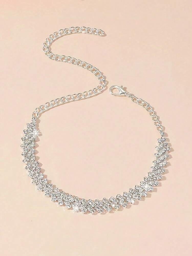 1 chiếc dây đeo chân đính đá lấp lánh bất đối xứng thời trang mùa hè, thích hợp để đeo trong các kỳ nghỉ du lịch. - Bạc - Xem 2