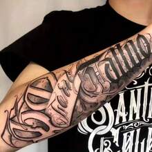 1张手臂酷炫纹身贴纸 防水持久 手臂派对临时纹身 - 黑色 - 查看 2