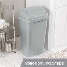 13 Gallon Kitchen Trash Can With Swing Top Lid, Heavy-Duty Plastic Garbage Bin Light Gray, Household Essential Space-Saving Easy To Clean For Home Kitchen - Gray - View 3