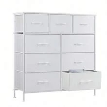 Sweetcrispy 9 Tall Fabric Clothes Cabinet Storage Organizers And Wood Top Surface Table Chest Of Drawers, 9 Drawer Dresser,Grids Grid Cabinet  Fabric Storage Tower For Bedroom, Hallway, Entryway, Closet, Tall Chest Organizer Unit With Fabric Bins, Steel Frame, Wood Top, Easy Pull Handle, Charcoal - 白色-1 - 查看 2