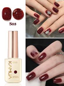 KAMUA 12ml Burgundy Manicure Kit - 2PCS Gel Nail Polish -Burgundy And Burgundy Glitter Color Nail Polish For Manicure Nail Salon Long Lasting UV Lamp Required Spring And Summer Nail Art Simple And Elegant Style Ladaies Gifts - Burgundy - View 7