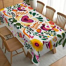 1 件装鲜艳花卉爱心印花桌布，墨西哥民俗风格餐桌装饰，涤纶面料，适合家庭聚会、派对、野餐、户外婚礼、室内外使用，家居装饰礼品 - 彩色 - 查看 8