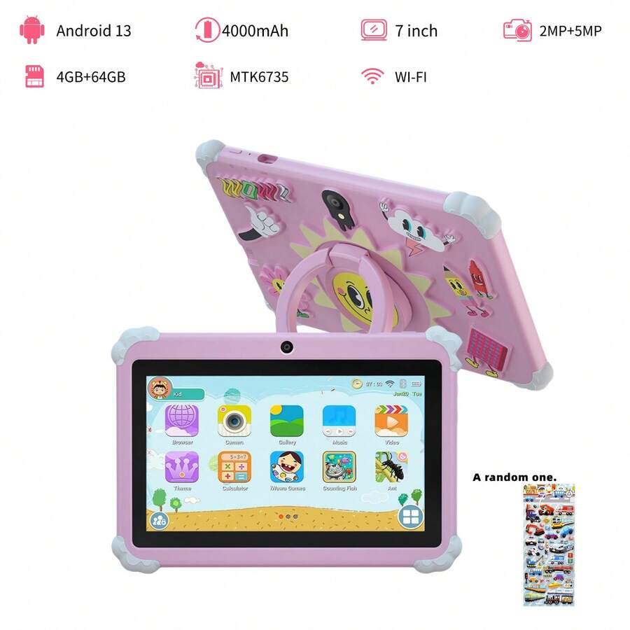 4GB RAM + 64GB ROM / Tableta de 7 pulgadas / Quad-Core 1.3GHz / Android 13 MTK8321 / Pantalla IPS HD 1280x800 / Cámara 2MP+2MP / Batería 4000mAh / WiFi, Control Parental, Educación, Juegos / Plástico ABS + Silicona, Tableta Educativa (Incluye: Caja, Cable, Manual, OTG, Expulsor de SIM) - Multicolor - Ver 1