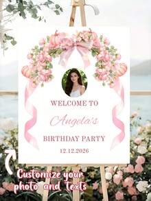 Poster chào mừng hoa lá có thể tùy chỉnh, thêm văn bản và ảnh theo yêu cầu, kích thước lớn phù hợp cho đám cưới, sinh nhật và các dịp khác. - Nhiều màu - Xem 2