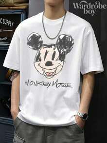Disney Printed T-Shirt,Men's Artistic Graffiti Mickey Head Print  T-Shirt,Unisex,High-Quality Pure Cotton T-Shirt,Suitable For All Seasons, Comfortable And Breathable| Exquisite Design | The Best Choice For Giving Gifts - 白色 - 查看 1