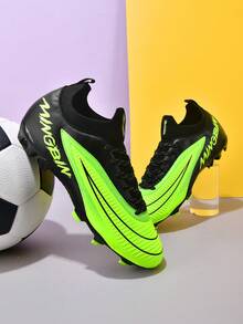 New Recommended Youth Soccer Shoes For School, Students, Matches And Training. Low-Top Cleats For Adults And , Suitable For AG, FG, Soft Ground, Real Grass Field And Turf. Lace-Up Men's Soccer Shoes, High-Top Professional Soccer Boots - Black and Green - View 5