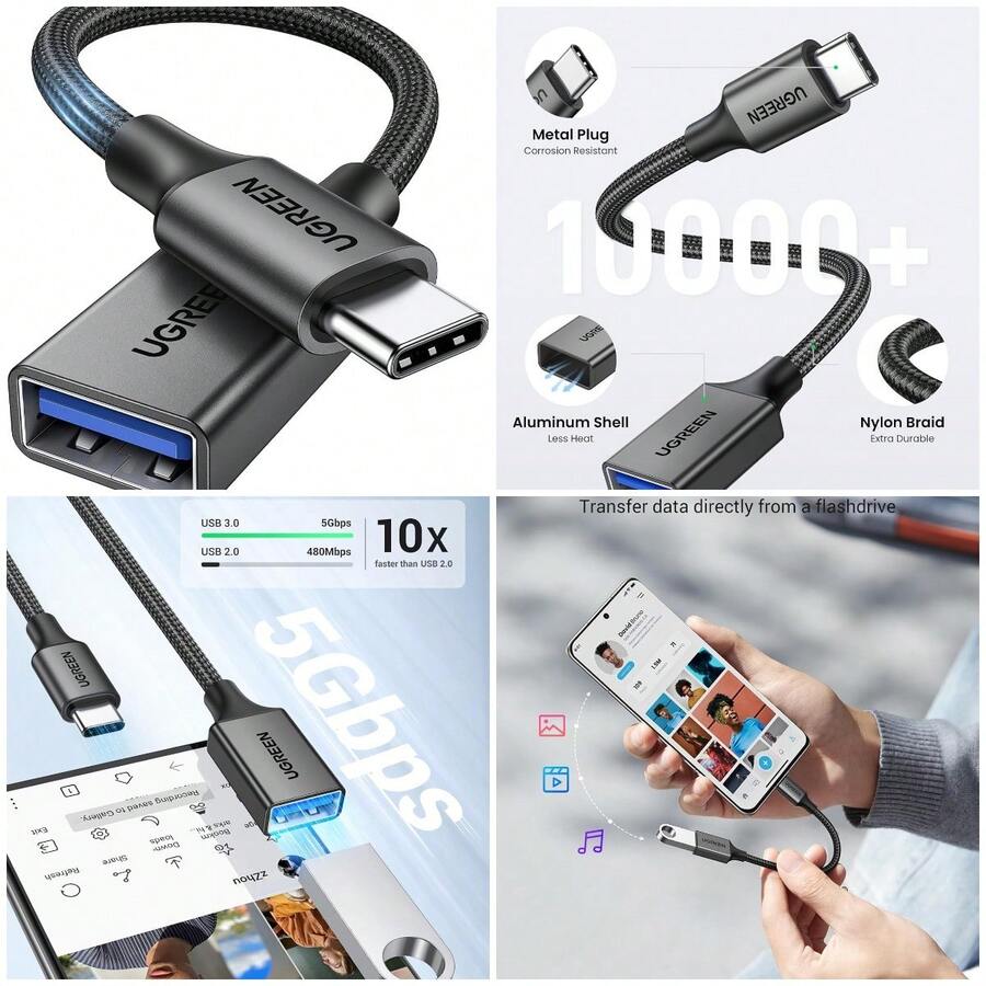 Adaptador USB C Macho a USB 3.0 Hembra, Cable OTG C Adapter Compatible con Thunderbolt 3, MacBook Pro, iPad Pro, Note S23 S22 S2 - como en la foto - Ver 1