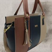 Bolsa de dama de moda bolso de mujer casual bolsa de dama multicolor bolsa de mujer con asas - Negro-cognac-maquillaje - Ver 7