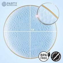 PARTY BARGAINS 13-Inch Charger Plates - 8 Pack, Hammered Blue Gold Rim, Heavy-Duty Disposable Chargers For Elegant Dining - Ideal For Weddings And Formal Events - 錘紋藍金邊 - 查看 4