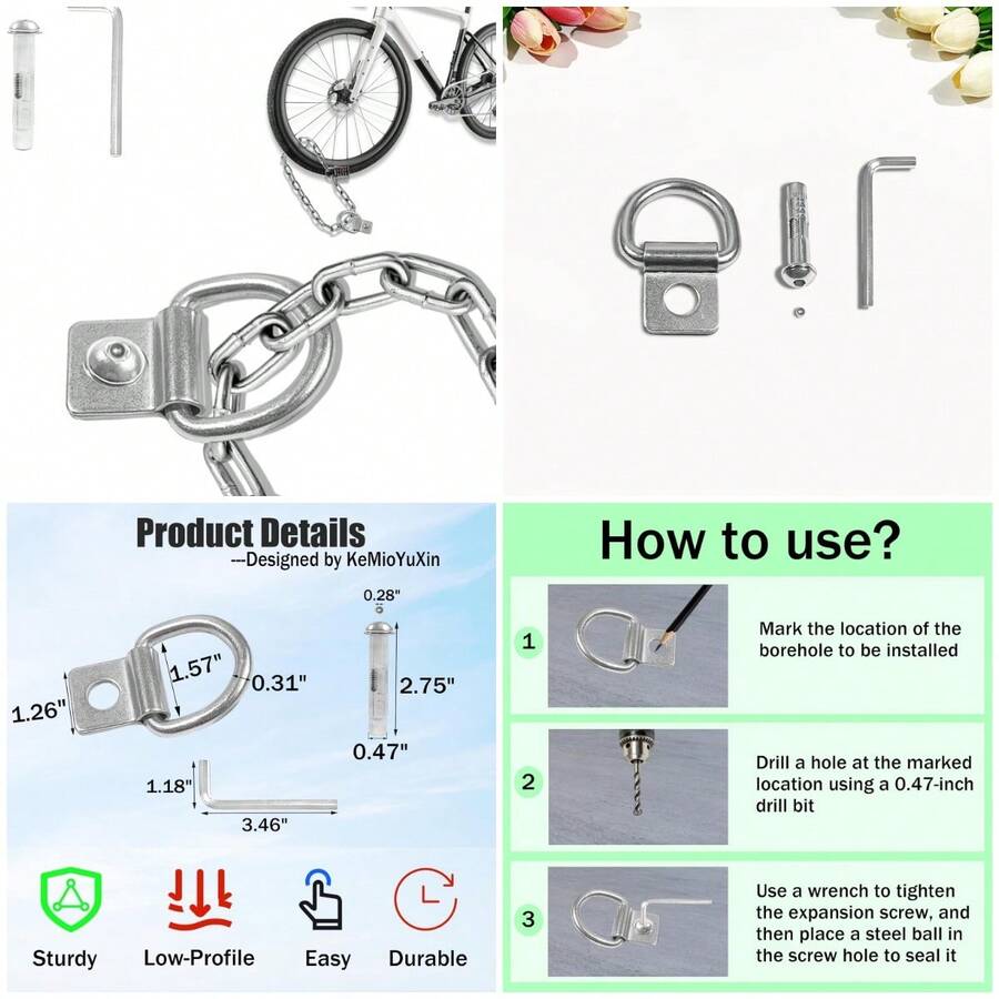 Anclaje de  antirrobo para cerradura de cadena de bicicleta, anclaje de tierra de  resistente en el piso o par - como en la foto - Ver 1