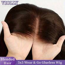 VIOLLY [Half Wig Human Hair ]Women's Put On And Go Glueless Wig 12Inch Straight Natural Black Bob Wig With Baby Hair 5x5 Pre Cut Lace Closure Wig Chocolate Brown Wig Natural Hairline Pre-Bleached Breathable|Lightweight |Non-Irritating 8-34Inch Gift Ideas For Women - S4 - View 2