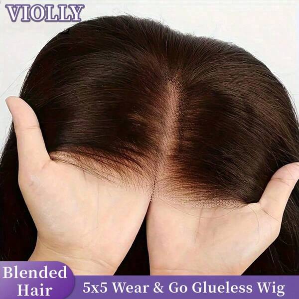 VIOLLY [Half Wig Human Hair ]Women's Put On And Go Glueless Wig 12Inch Straight Natural Black Bob Wig With Baby Hair 5x5 Pre Cut Lace Closure Wig Chocolate Brown Wig Natural Hairline Pre-Bleached Breathable|Lightweight |Non-Irritating 8-34Inch Gift Ideas For Women
