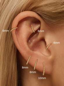 1pc 925 Sterling Silver Classic Minimalist Shiny Earring, Cartilage Hoop, Helix Hoop, Nose Ring, Nose Septum Ring, Seamless Clip-On Earring, Mini Earring, Tragus Hoop, Helix Piercing Jewelry, Suitable For Daily Wear, Unisex (6-10mm), Soft Pure Silver Material, Please Handle With Care. - Gold - View 13