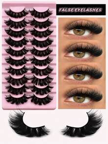 GROINNEYA 10对装蓬松俄罗斯3D水貂毛假睫毛，纤长浓密，打造猫眼妆效，奢华丰盈，整条式设计，自然柔软，打造最美妆容，旅行必备化妆工具 - 俄羅斯條狀假睫毛 - 查看 9