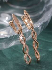 1 Pair Fashionable & Elegant Long Earrings, Luxurious Interwoven Design. The Elegant Earring Combination Is Made Of Zirconia, Suitable For Daily And Holiday Wear, A Perfect Gift For Her - Rose Gold - View 3