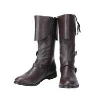Mens Medieval Renaissance Cosplay Boots Halloween PU Leather Mid Calf Vintage Pirate Viking Shoes - nâu sẫm - Xem 3