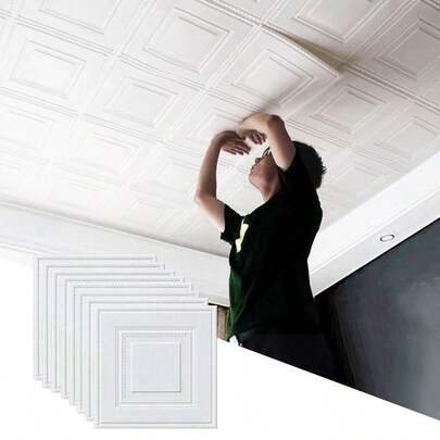 10/20/30 piezas Papel tapiz de panel blanco con textura 3D en cuadrícula, papel tapiz decorativo autoadhesivo vintage con relieve a cuadros, decoración artística neutra para sala de estar, dormitorio, techo y pared