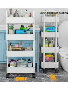 Carrito utilitario de plástico de 4 niveles con asa, carrito de almacenamiento multifuncional para oficina, sala de estar, cocina, organizador de almacenamiento móvil con ruedas 0803 - Negro - Ver 5