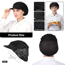 2Pcs Chef Hat Kitchen Baker Cooking Hair Nets Kitchen Cooking Chef Cap Food Service Work Hair Nets Elastic Kitchens Cook Hat With Brim For Women Men - như hình ảnh - Xem 1
