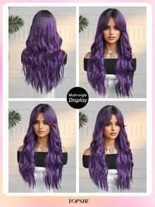 Peluca rizada de 26 pulgadas de color púrpura de estilo europeo y americano de TOPSHE, con diseño de olas grandes, cabello sintético resistente al calor, adecuada para uso diario, fiestas, cosplay, carnaval, Año Nuevo, bodas y otras ocasiones, disfraz de carnaval para mujeres - Morado - Ver 9