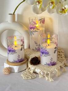 3pcs Set: LED Flameless Candle Lights With Remote Control/Timer, Type-C 3-In-1 Charging Cable, Violet Cup Candles, Suitable For Desktop Decor, Gifts For Christmas, Halloween, Valentine's Day, Birthday, Proposal, Wedding, Dining Table, Party, Holiday Atmosphere Decoration - Violet Version - View 5