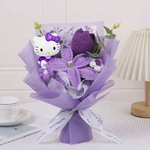 三丽鸥手工针织花束，Hello Kitty百合郁金香针织花束，Hello Kitty手工针织花，永不凋谢的Hello Kitty - 彩色 - 查看 9