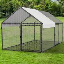 Metal Coop With Waterproof Cover, 79"X40"X40" Portable Poultry Cage, Outdoor Backyard Farm Walk-In Hen House For Chickens, Ducks, Rabbits And Small Pets - Black - View 1