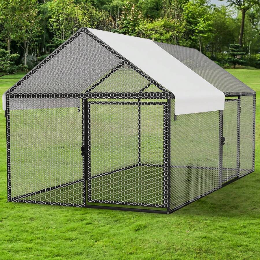 Metal Coop With Waterproof Cover, 79"X40"X40" Portable Poultry Cage, Outdoor Backyard Farm Walk-In Hen House For Chickens, Ducks, Rabbits And Small Pets - Đen - Xem 1