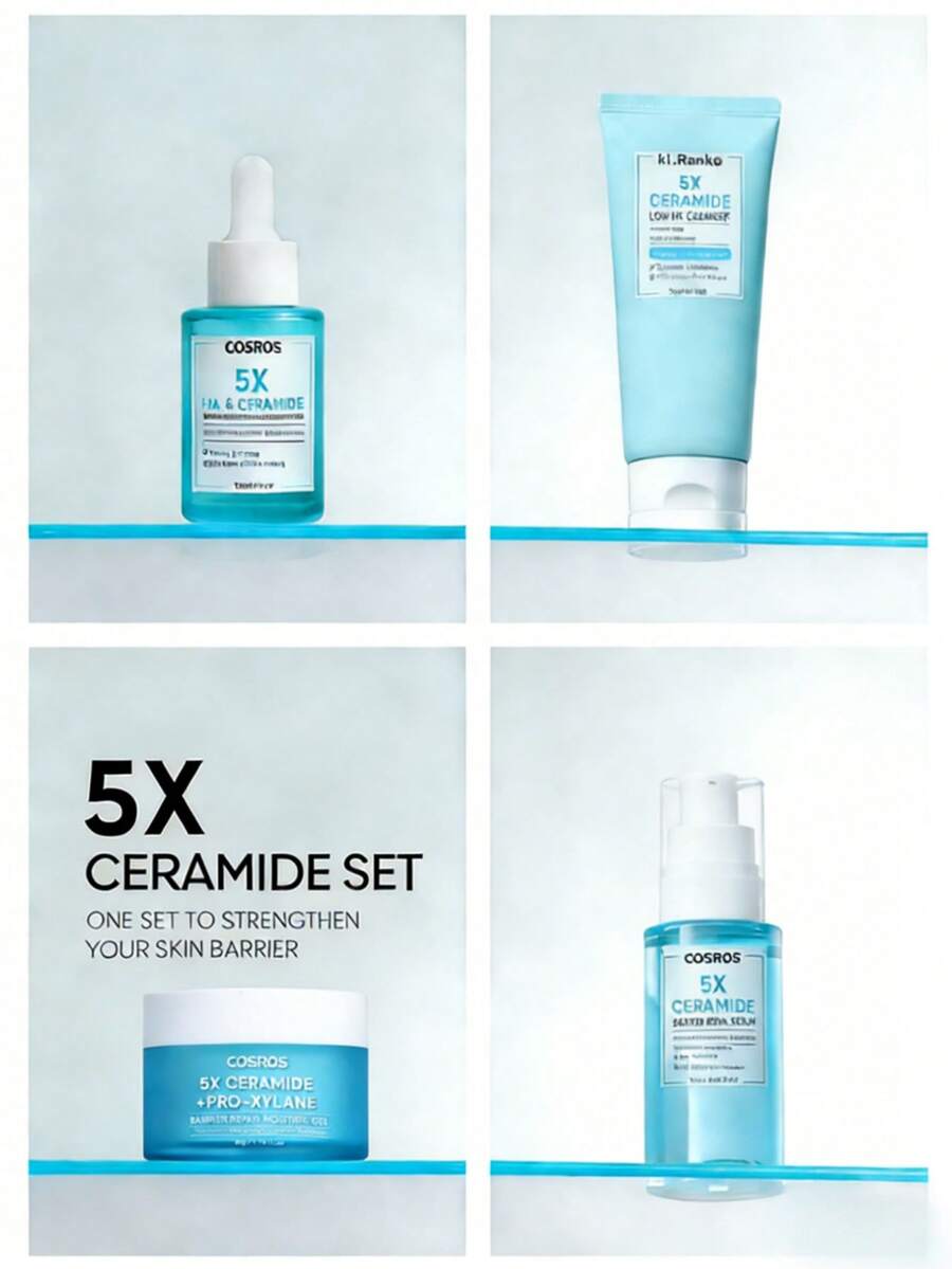5倍神经酰胺修护护肤套装 | 洁面啫喱 + 精华液 + 保湿啫喱，舒缓泛红，强韧敏感及油性肌肤 - 四件套 - 查看 1