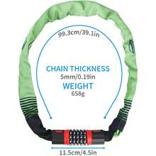 Candado de cadena de bicicleta resistente de 3.2 pies con combinación de 5 dígitos, cadena resistente a cortes de 6 mm para bici - como en la foto - Ver 8