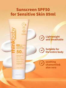 1 Stück Thinkbaby Sonnencreme für empfindliche Haut, 89ml LSF50, sanft, hypoallergen, parfümfrei, physikalische Formel mit beruhigendem Kamille & Aloe, geeignet für empfindliche Haut, für den Außenbereich & täglichen Gebrauch für Kinder - Babysonnencreme LSF 50 für empfindliche Haut, 89 ml/Tube - Übersicht 1