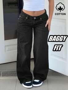 MYOURSA Women's Low Rise Baggy Jeans Black Washed Y2K Wide Leg Denim Pants Vintage Streetwear - màu đen - Xem 1