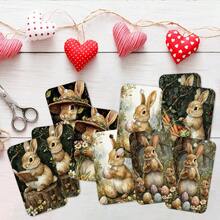 50 Stücke Vintage Oster Geschenkanhänger mit Hanfseil, gotisches Hasen Ei Wald Design Etiketten für Geburtstag, Babyparty, Hochzeit und Oster Party Dekoration, Geschenkverpackung, Oster Anhänger - Verschiedenfarbig - Übersicht 3