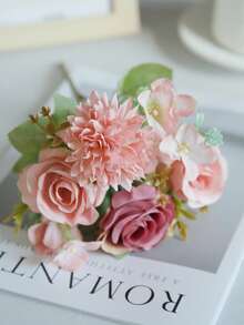 1/3/80 piezas Ramo de flores artificiales de rosa e hortensia, adecuado para boda, hogar, restaurante, dormitorio, decoración de jarrón, fiesta de cumpleaños, decoración de boda, ramo de Año Nuevo, regalo del Día de San Valentín, material DIY de Año Nuevo, plantas artificiales, decoración de primavera, habitación, mesa, decoración de jardín, decoración de habitación, regalo del Día de San Valentín, regalo de graduación - Rosa melocotón - Ver 4