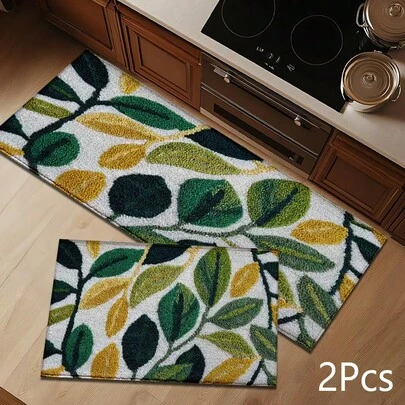 سجادة أمام الباب بطباعة أوراق خضراء الأبعاد، سجادة أرضية ناعمة وقابلة للغسل للمدخل والرواق والغرف الداخلية - غرفة المعيشة والحمام والنوم وغرفة الألعاب وغرفة الغسيل وديكور الغرفة الجامعية