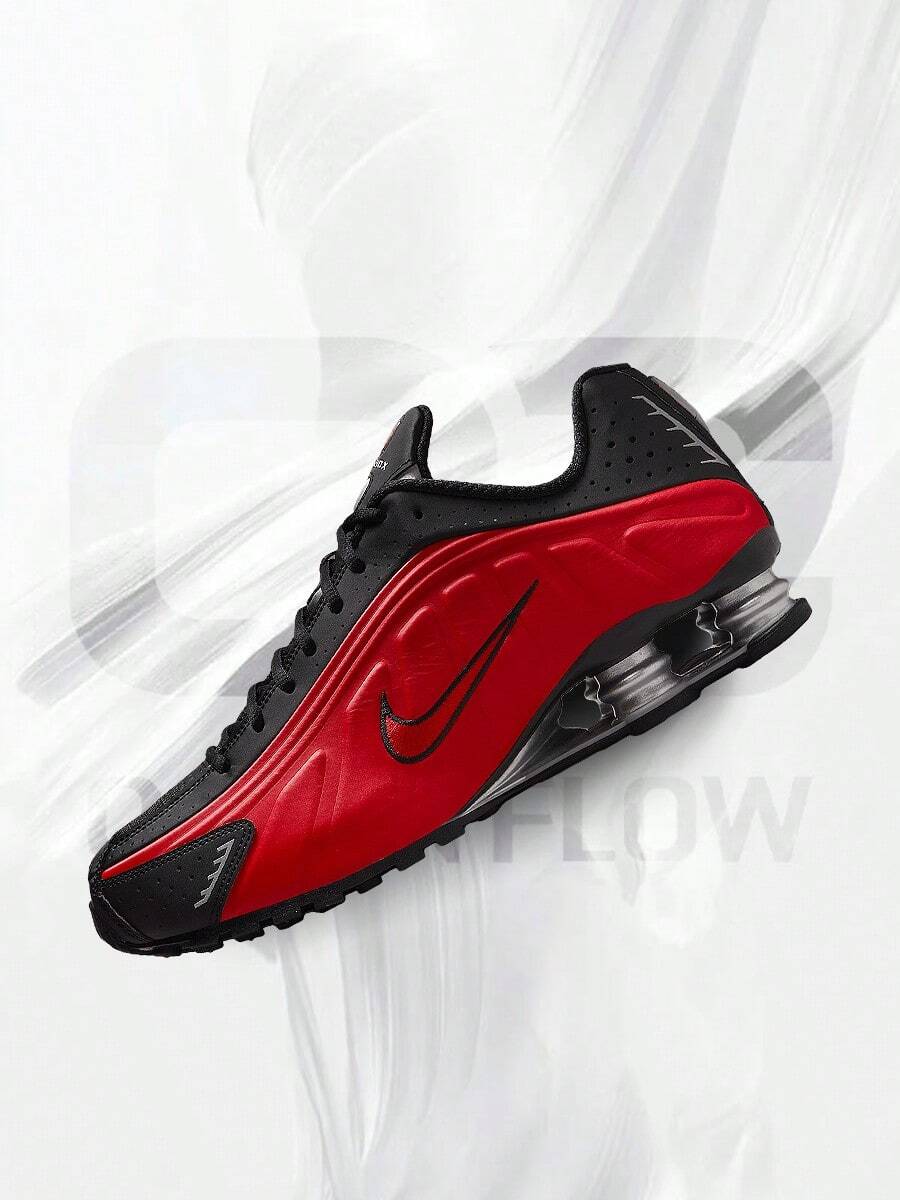 Nike Shox R4 University Red Black Metallic Silver– Men's Lifestyle Sneakers – Shoes For Man -Vintage-Spring & Summer-Inspired Running Shoes, Shock-Absorbing Comfort, Gym To Streetwear Casual Wear-Mother's Day Gifts-Father's Day Gift–HQ1988 600 - University Red/Black/Metallic Silver/University Red - 查看 1