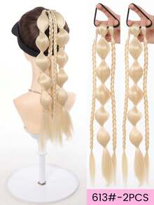 2件装合成长直发自然泡泡辫马尾假发，带橡皮筋，自然时尚，18英寸合成1B#长灯笼泡泡辫马尾接发，弹性橡皮筋假发，女士适用 - 彩色 - 查看 14