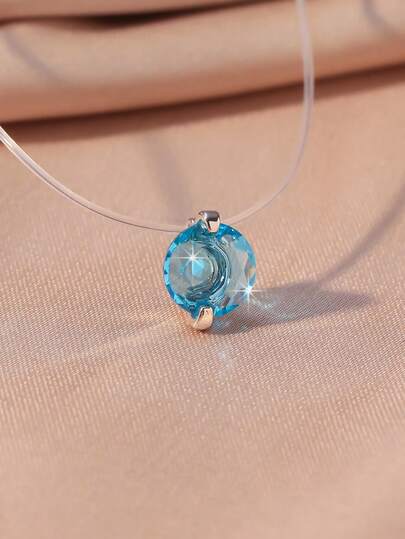 1件优雅小巧精致彩色立方氧化锆圆形吊坠项链，适合女性和女孩日常佩戴