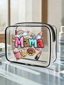 1个PVC化妆包，印有妈妈和花朵图案，拉链密封PVC旅行收纳包，轻便防褪色，可装化妆品和洗漱用品，符合TSA标准，便携式化妆箱，易于清洁，适合送给妈妈、老师、朋友、护士，也是送给女性的礼物，可用作学校/旅行洗漱包、防水化妆包、母亲节必备洗漱包、洗漱袋、淋浴袋、防水袋、大容量女士收纳袋、旅行必备品、邮轮必备品、度假必备品、旅行用品 - 彩色 - 查看 2