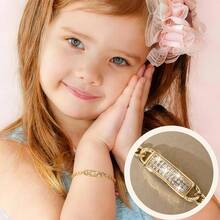 1件铜镶嵌锆石优雅可爱全钻儿童手链，适合女孩/男孩/家人/朋友，多功能，奢华，适合派对、宴会、节日、圣诞节、感恩节、万圣节等场合，可作礼物 - 金黃色 - 查看 1